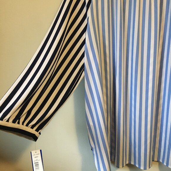 NWT Nygard Missy Indigo & Red Harlequin Striped Tassled Tunic Blouse - Picture 8 of 16